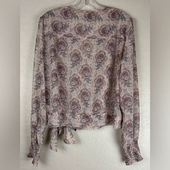Paige Margherita Sheer Blouse Tie Waist Faux Wrap Boho Floral XL 1294 - Picture 3 of 8